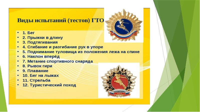 Виды испытаний(тестов) ГТО
